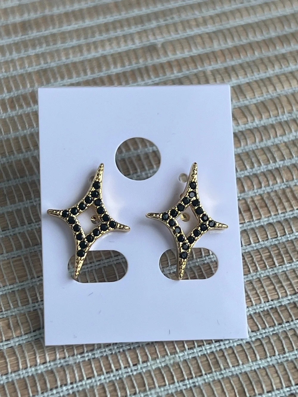 ⭐️- gold and black pavé diamond shaped stud earrings